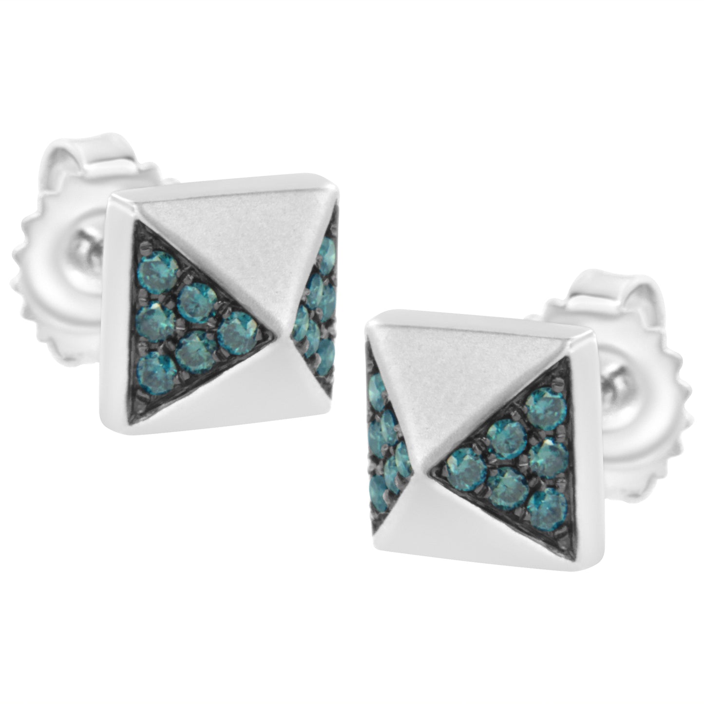 14K White Gold 1/4 Cttw Treated Blue Diamond Pyramid Stud Earring (Blue Color, SI1-SI2 Clarity) Bids.com