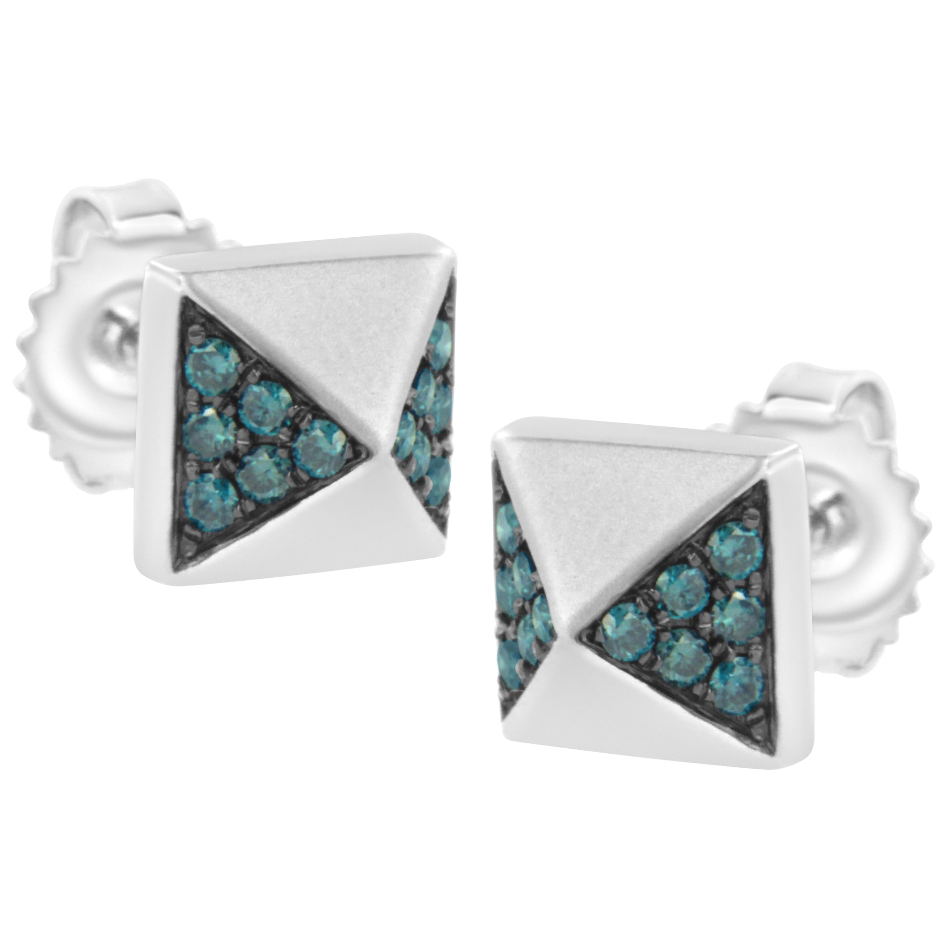 14K White Gold 1/4 Cttw Treated Blue Diamond Pyramid Stud Earring (Blue Color, SI1-SI2 Clarity) Bids.com