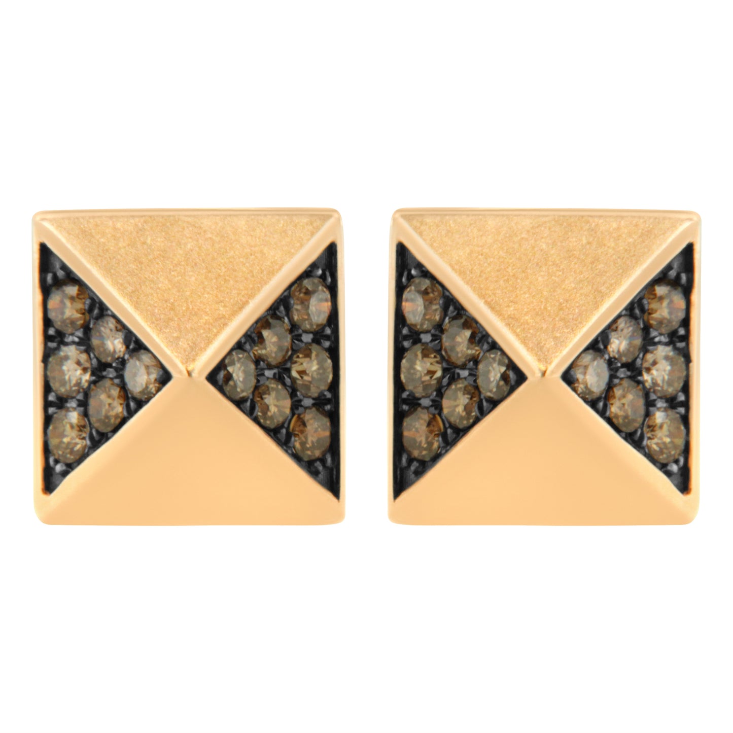 14K Rose Gold 1/4 Cttw Brown Diamond Pyramid Stud Earring (Brown Color, SI1-SI2 Clarity) Bids.com