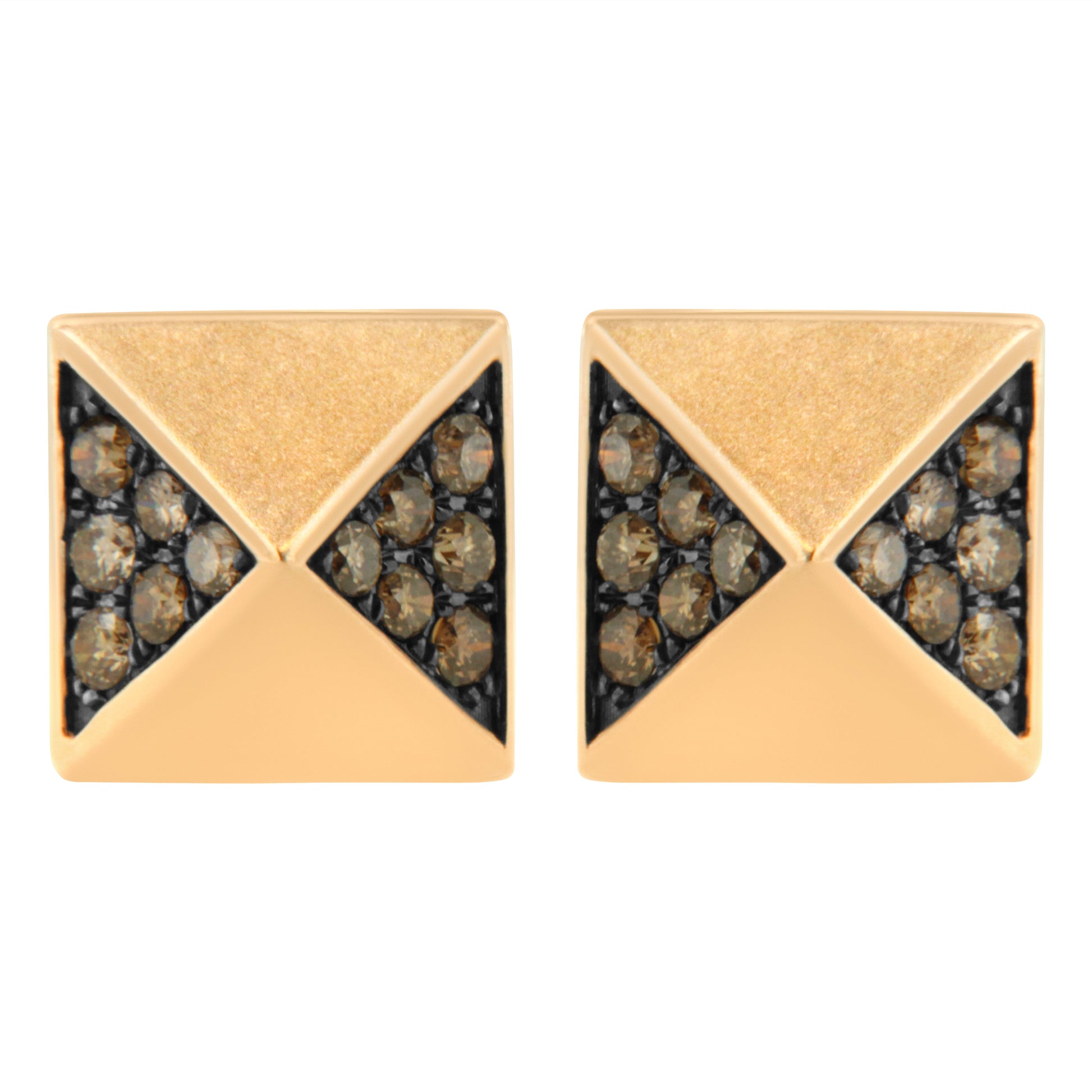14K Rose Gold 1/4 Cttw Brown Diamond Pyramid Stud Earring (Brown Color, SI1-SI2 Clarity) Bids.com