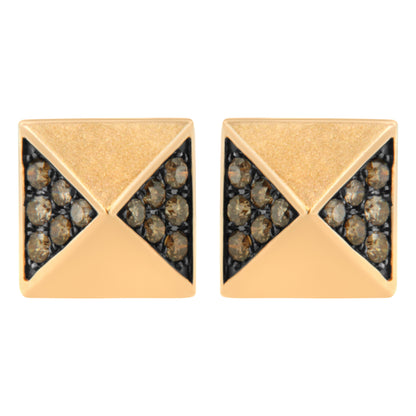 14K Rose Gold 1/4 Cttw Brown Diamond Pyramid Stud Earring (Brown Color, SI1-SI2 Clarity) Bids.com