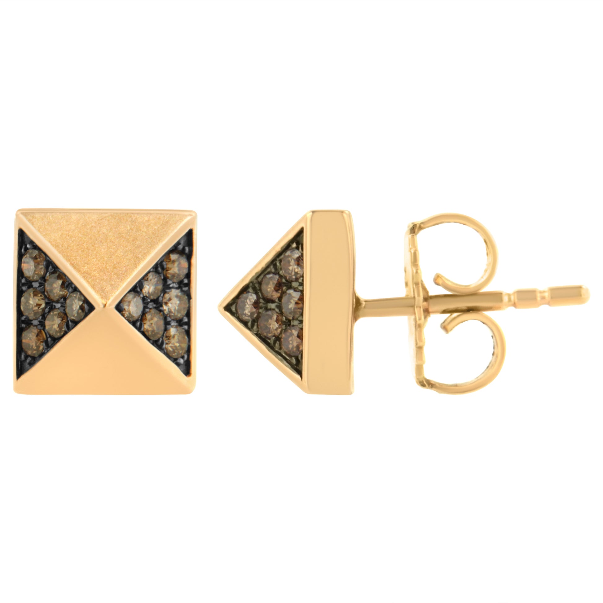 14K Rose Gold 1/4 Cttw Brown Diamond Pyramid Stud Earring (Brown Color, SI1-SI2 Clarity) Bids.com