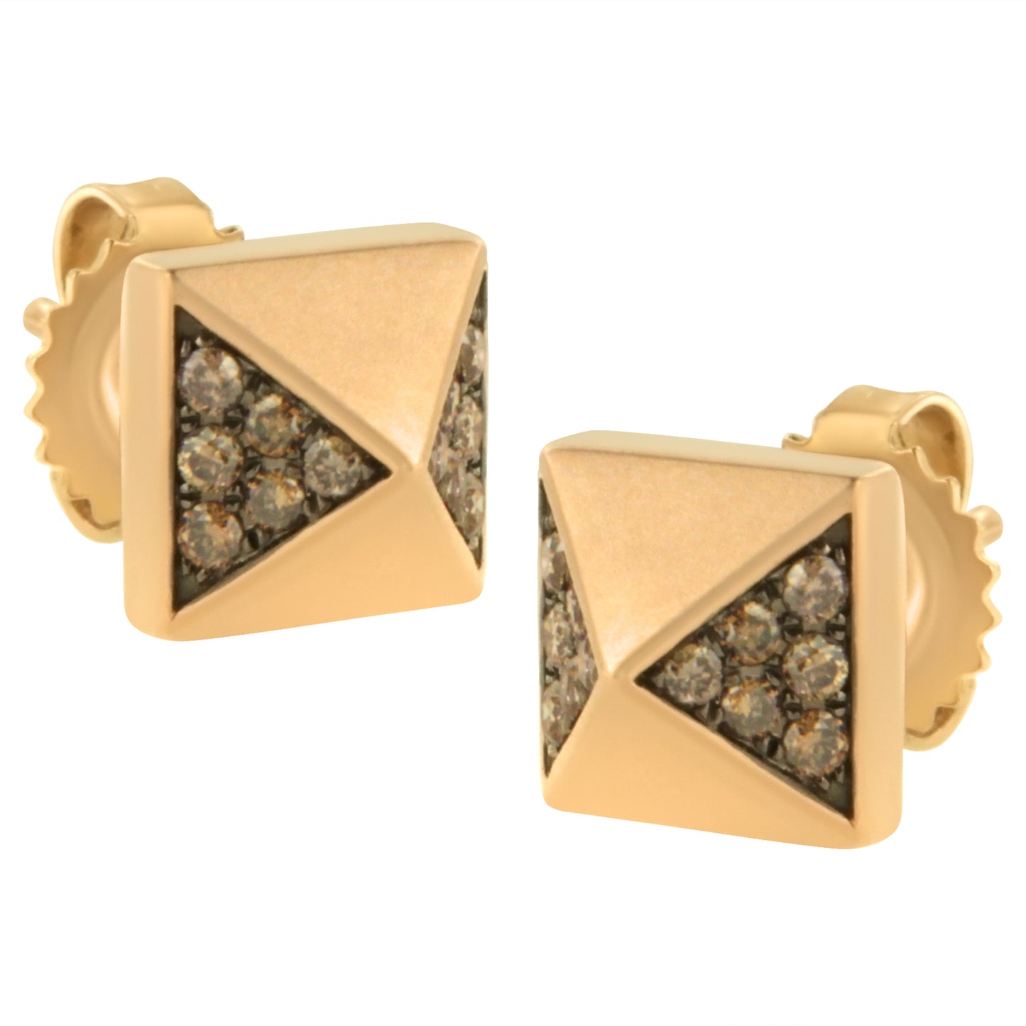14K Rose Gold 1/4 Cttw Brown Diamond Pyramid Stud Earring (Brown Color, SI1-SI2 Clarity) Bids.com