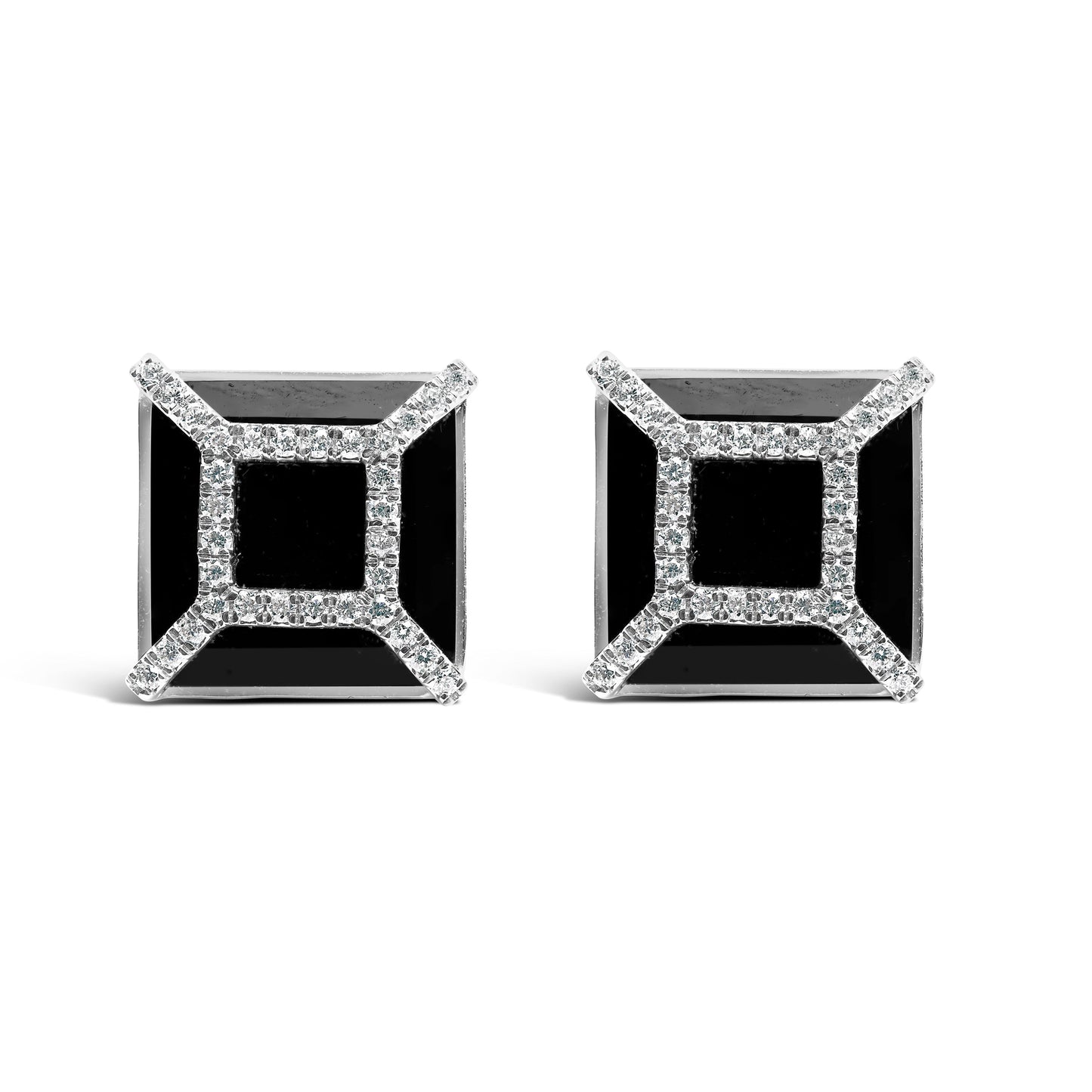 14K White Gold 3/8ct Diamond with 11x11MM Black Onyx Stud Earrings (G-H Color, SI1-SI2 Clarity) Bids.com