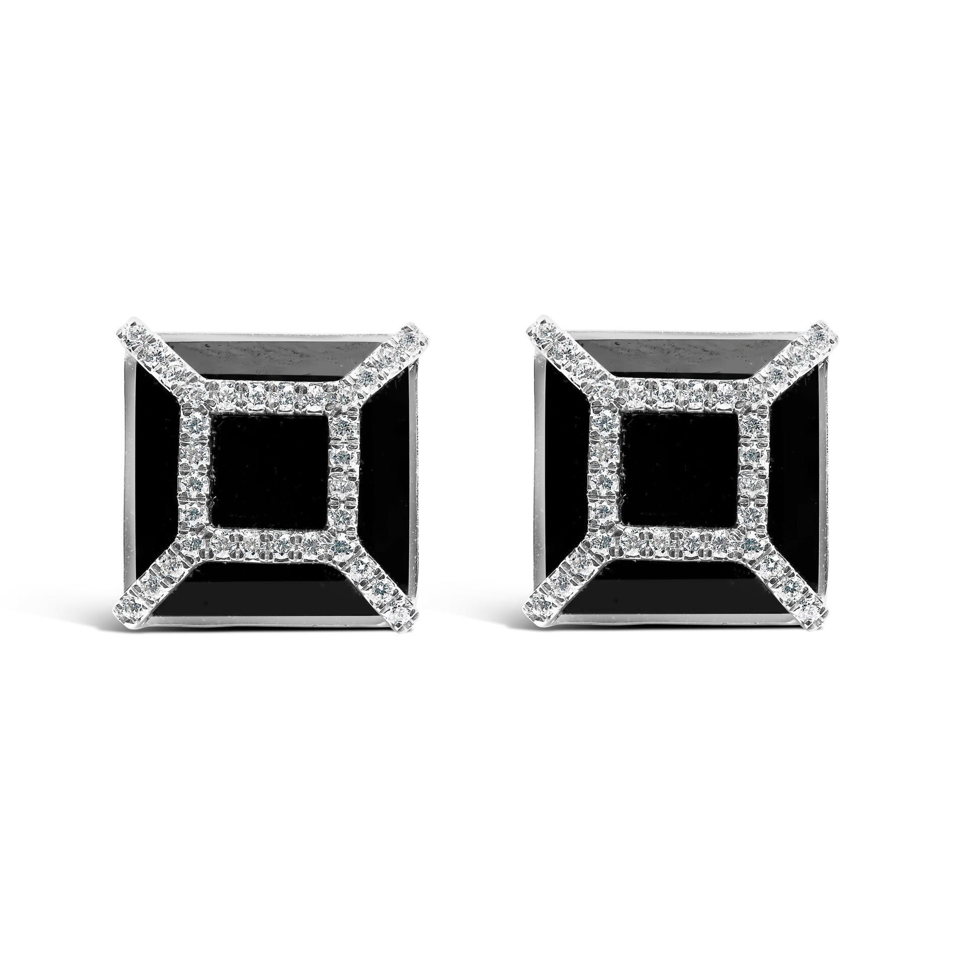 14K White Gold 3/8ct Diamond with 11x11MM Black Onyx Stud Earrings (G-H Color, SI1-SI2 Clarity) Bids.com