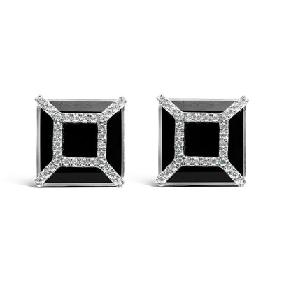 14K White Gold 3/8ct Diamond with 11x11MM Black Onyx Stud Earrings (G-H Color, SI1-SI2 Clarity) Bids.com