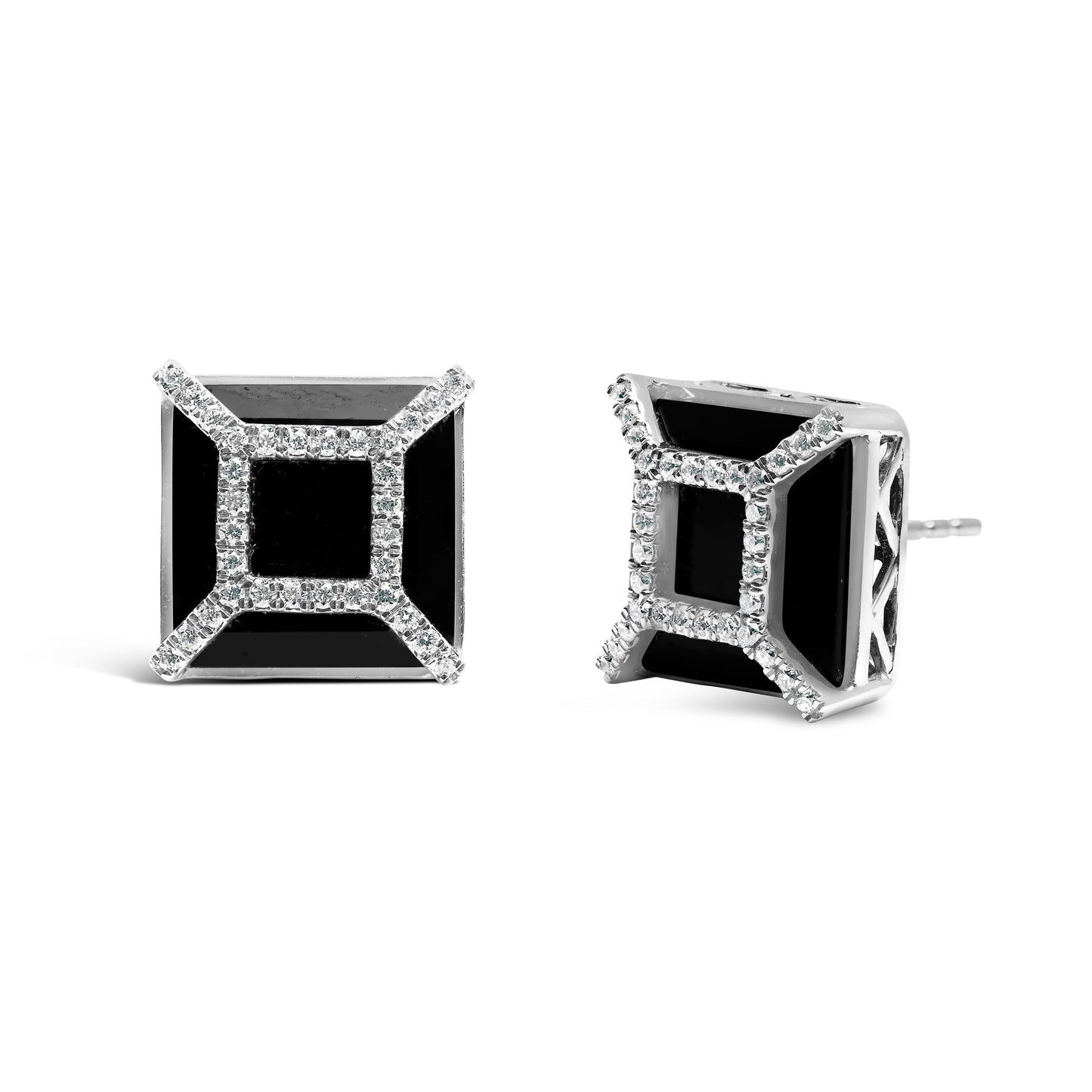 14K White Gold 3/8ct Diamond with 11x11MM Black Onyx Stud Earrings (G-H Color, SI1-SI2 Clarity) Bids.com