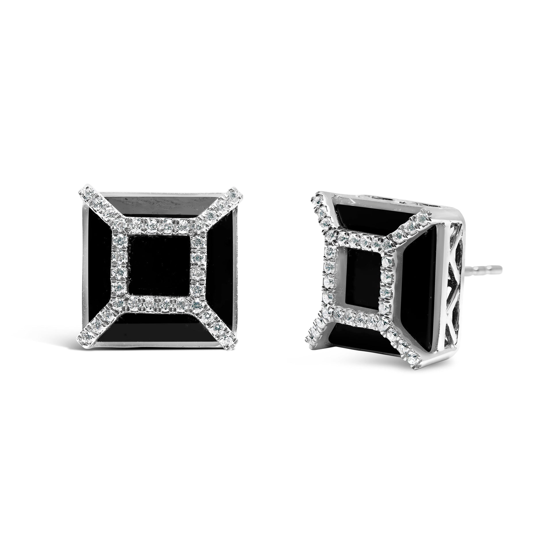 14K White Gold 3/8ct Diamond with 11x11MM Black Onyx Stud Earrings (G-H Color, SI1-SI2 Clarity) Bids.com
