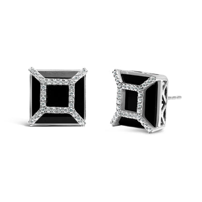 14K White Gold 3/8ct Diamond with 11x11MM Black Onyx Stud Earrings (G-H Color, SI1-SI2 Clarity) Bids.com
