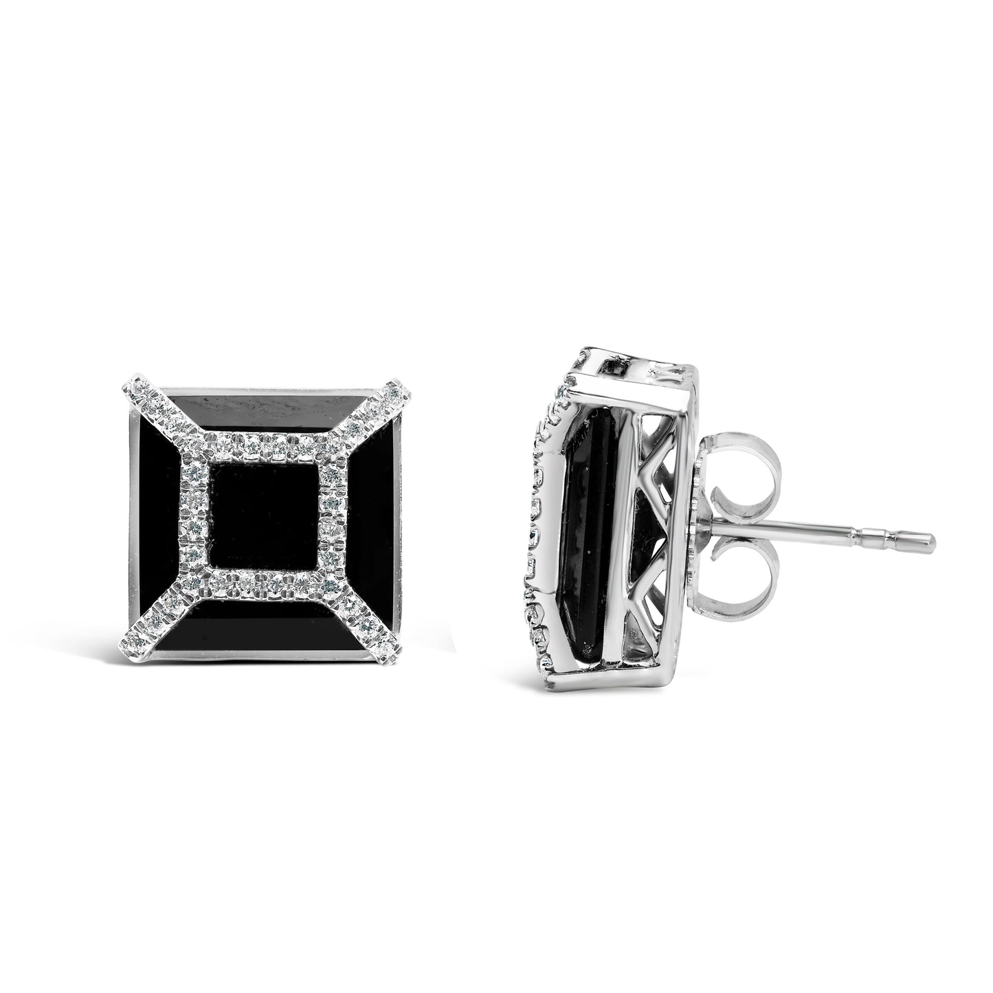 14K White Gold 3/8ct Diamond with 11x11MM Black Onyx Stud Earrings (G-H Color, SI1-SI2 Clarity) Bids.com