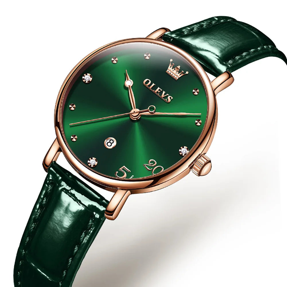 Women's Green Dial Slim Leather Strap Watch Gift BandsCo Straps