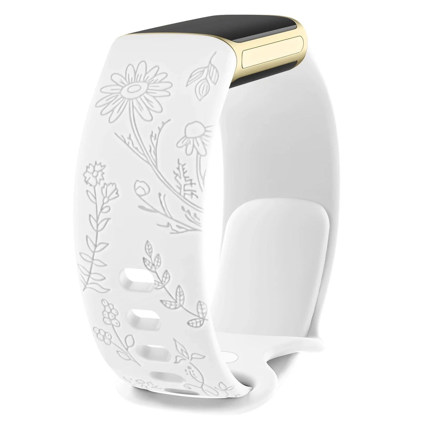 Fitbit Charge 5 6 Silicone Flower Engraved Soft Strap BandsCo Straps