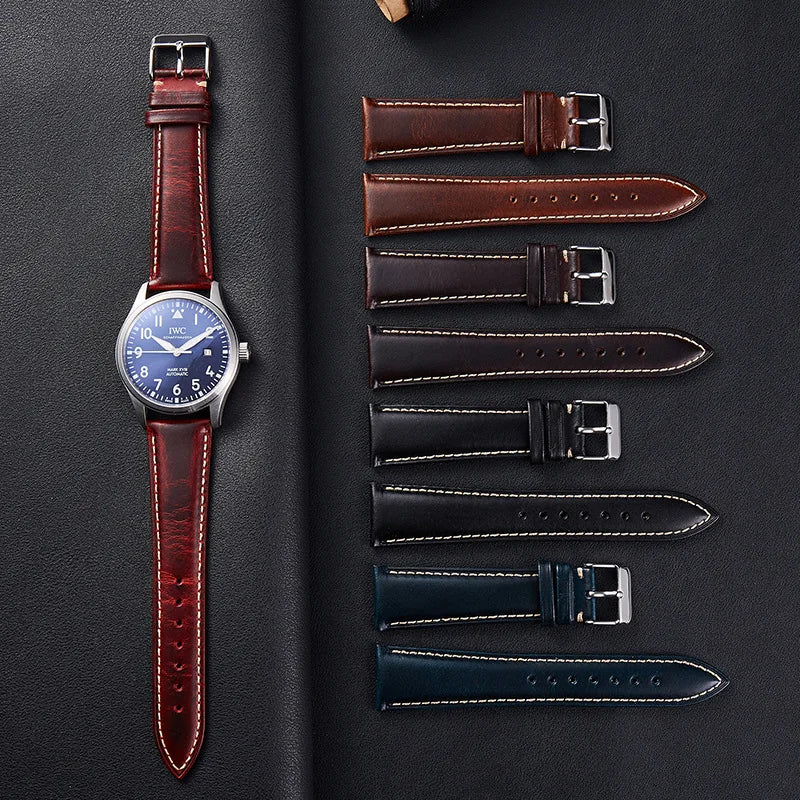 Amazfit Band Vintage Oil Wax Leather Watch Strap Cowhide Buckle BandsCo Straps