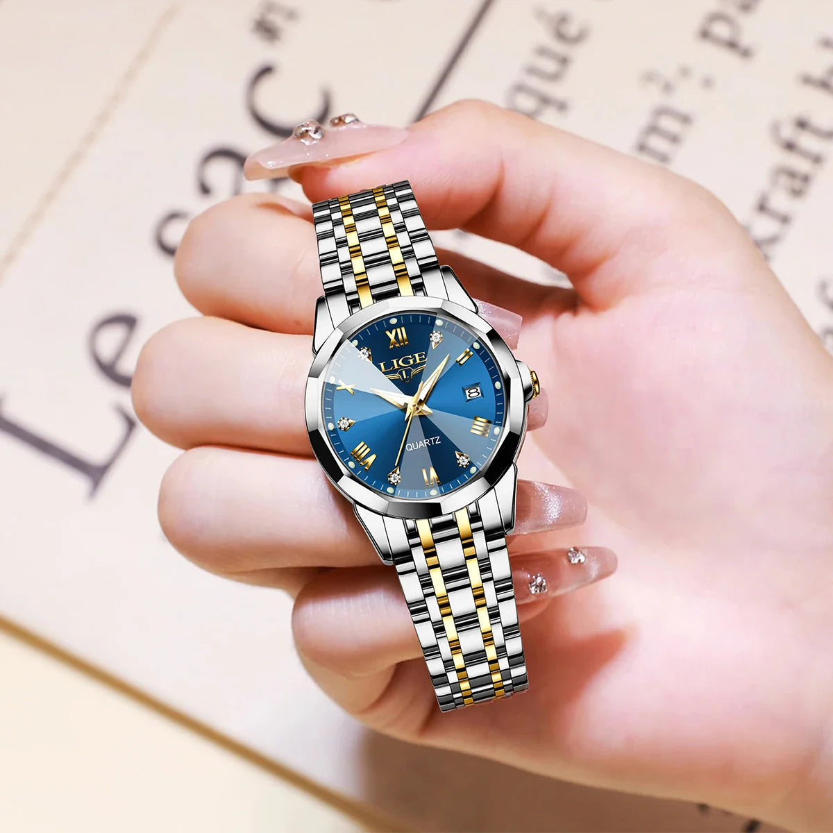 Women's Blue Sunburst Dial Two Tone Stainless Watch BandsCo Straps