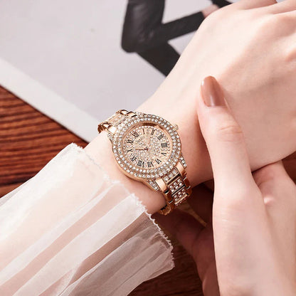 Women's Rose Gold Crystal Bracelet Watch Quartz Luxury BandsCo Straps