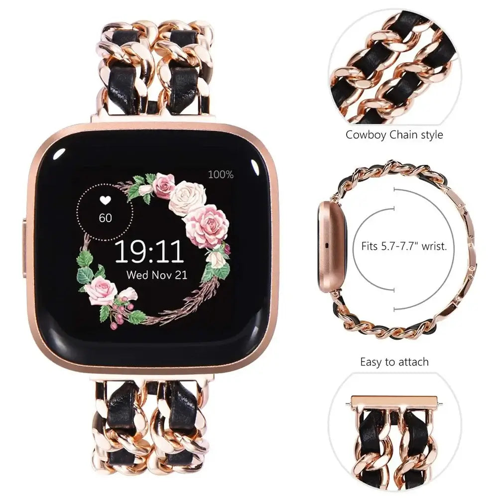 Fitbit Versa & Sense Leather Metal Band - Luxurious Design BandsCo Straps