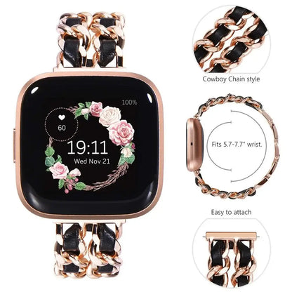 Fitbit Versa & Sense Leather Metal Band - Luxurious Design BandsCo Straps