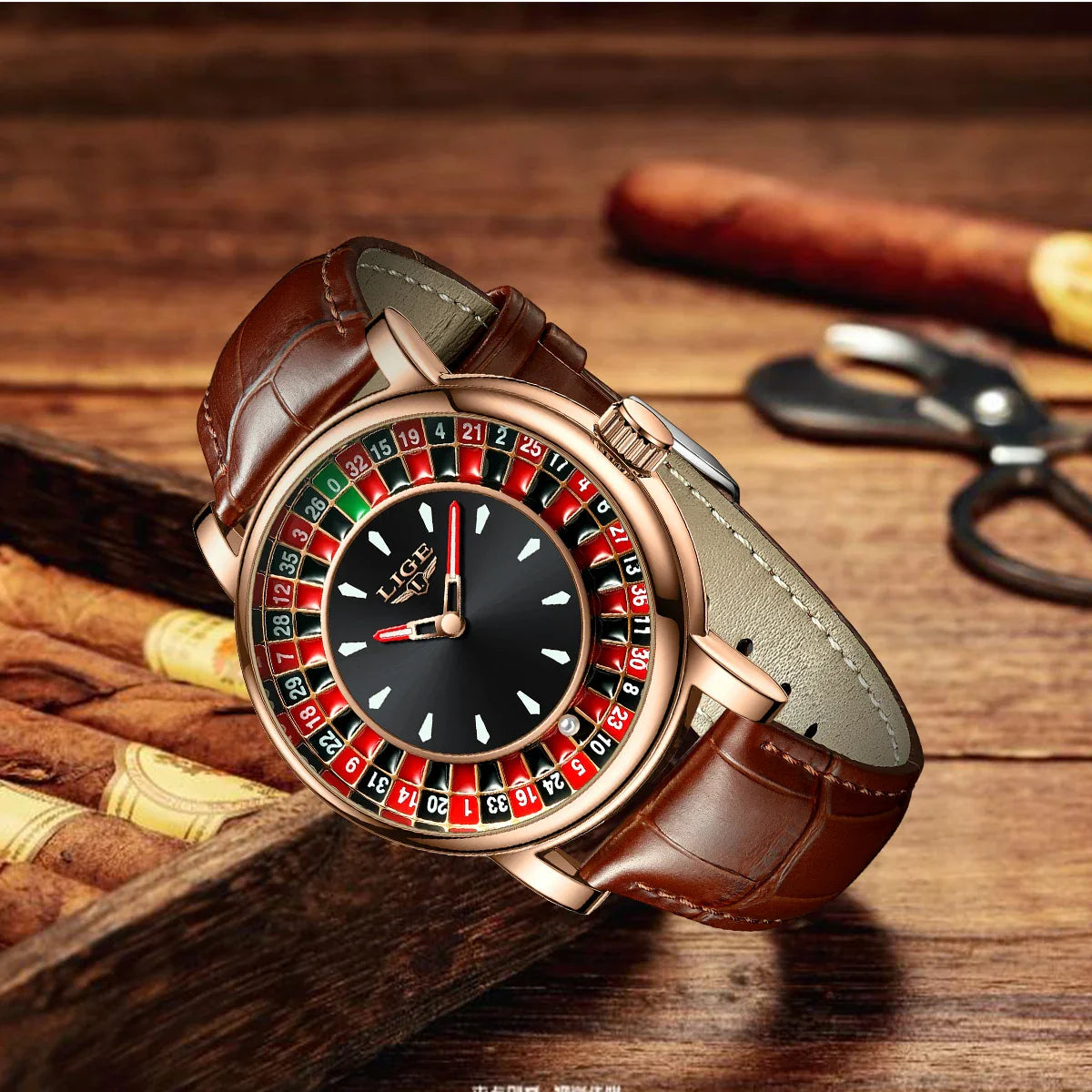 Women's Roulette Dial Brown Leather Watch Waterproof BandsCo Straps