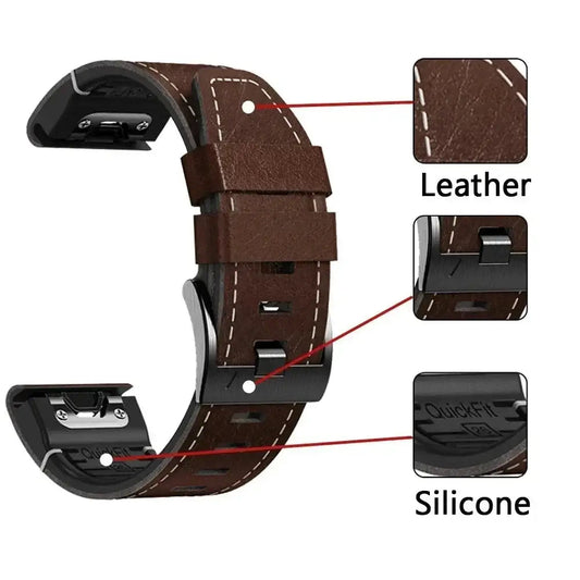 Garmin Leather Silicone QuickFit Band - Durable Stylish Strap BandsCo Straps