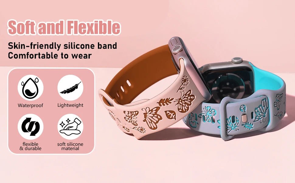 Butterfly Engraved Silicone Strap For Apple Watch - Wristwatchstraps.co