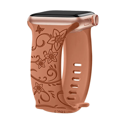 Apple Watch Silicone Strap - Floral Engraved, Soft and Waterproof BandsCo Straps