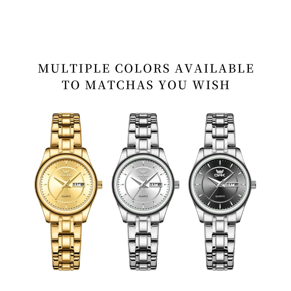 Women's Stainless Steel Watch Black Dial Dual Calendar BandsCo Straps