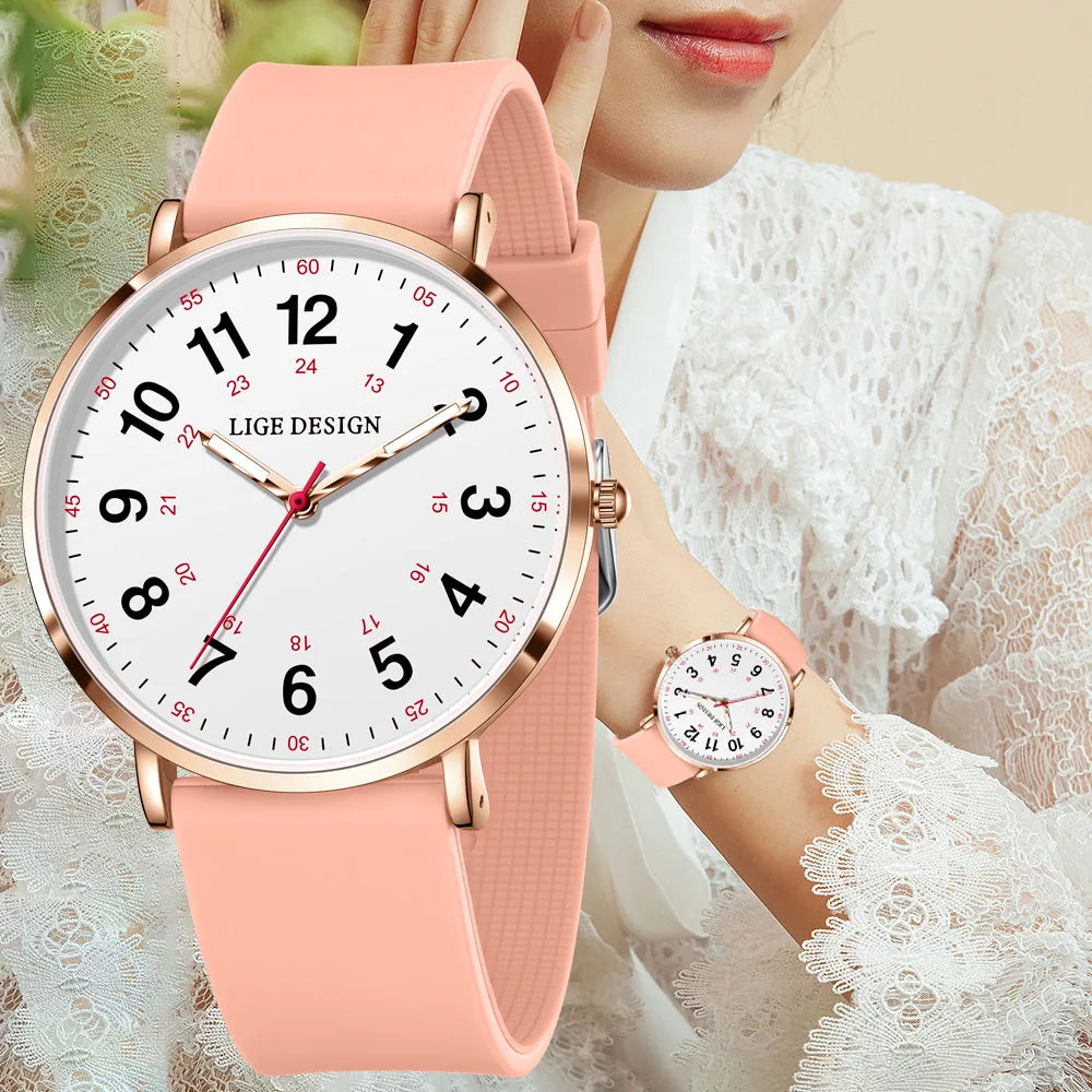 Women's Pink Silicone Watch Large Dial Rose Gold Minimal BandsCo Straps