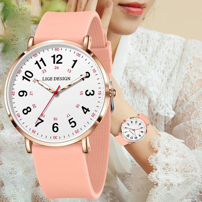 Women's Pink Silicone Watch Large Dial Rose Gold Minimal BandsCo Straps