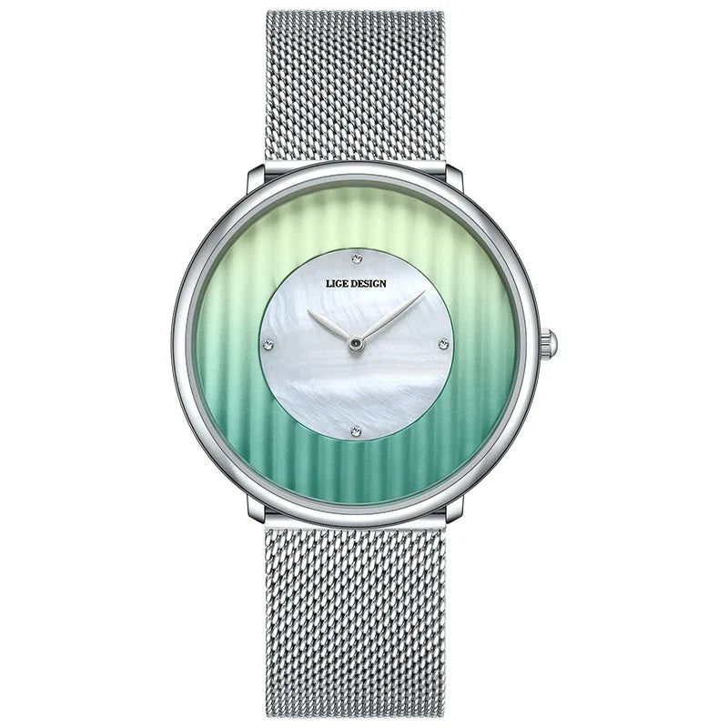 Women's Slim Mesh Band Watch Pink Blue Gradient Quartz BandsCo Straps
