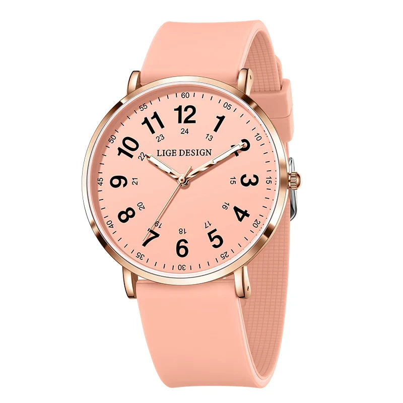 Women's Pink Silicone Watch Large Dial Rose Gold Minimal BandsCo Straps