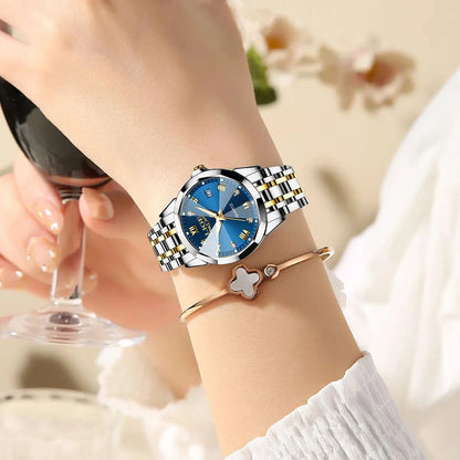 Women's Blue Sunburst Dial Two Tone Stainless Watch BandsCo Straps