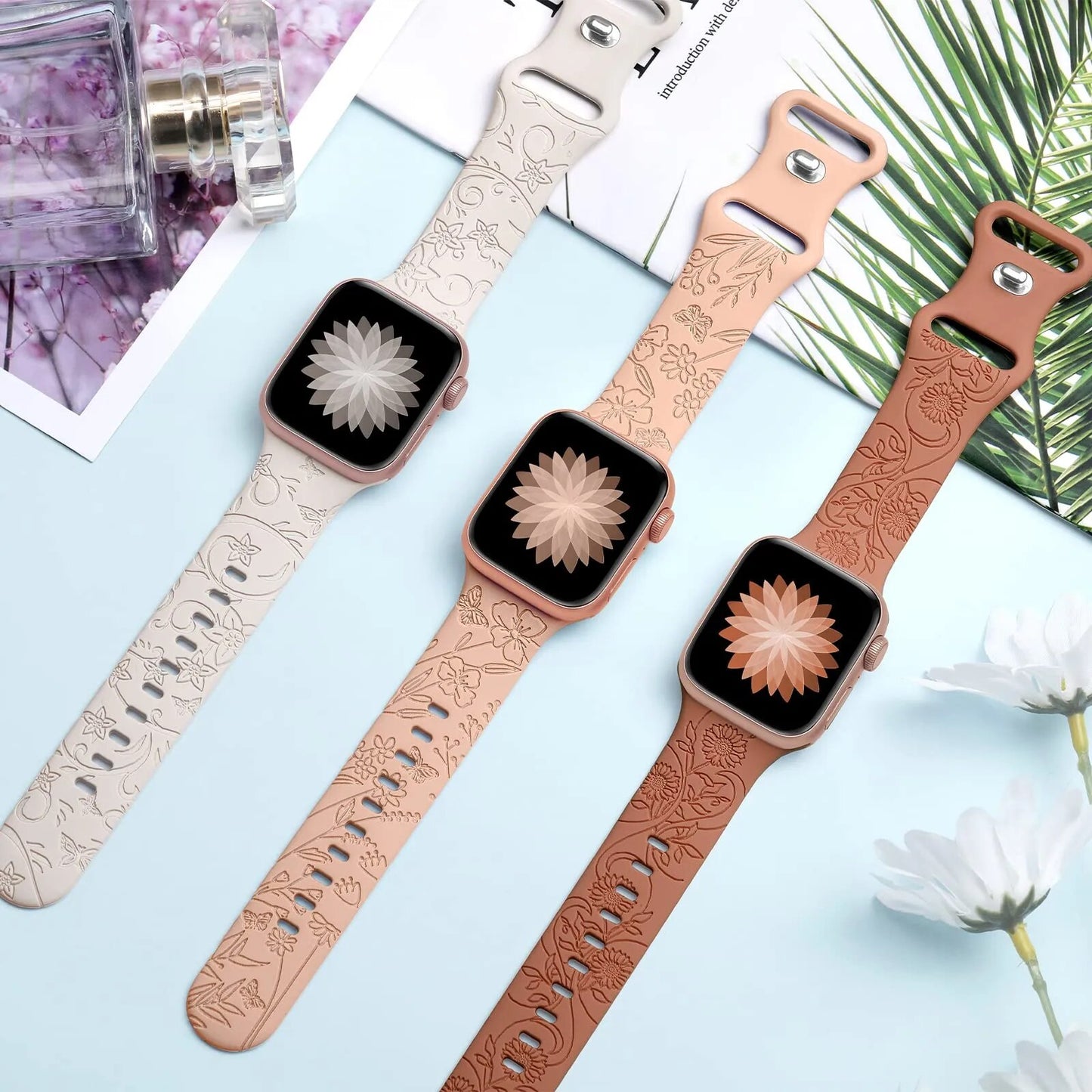 Floral Engraved Silicone Strap For Apple Watch Band - Wristwatchstraps.co