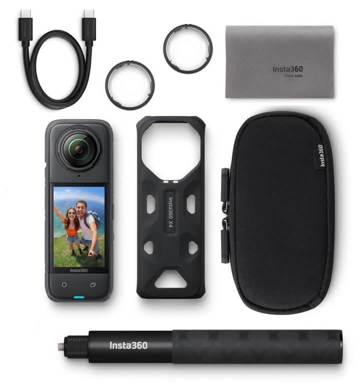 Insta360 X4 - Standard Bundle with Invisible Selfie Stick, 8K Waterproof 360 Action Camera, 4K Wide-Angle Video, Soft Pouch - Open Box DailySale