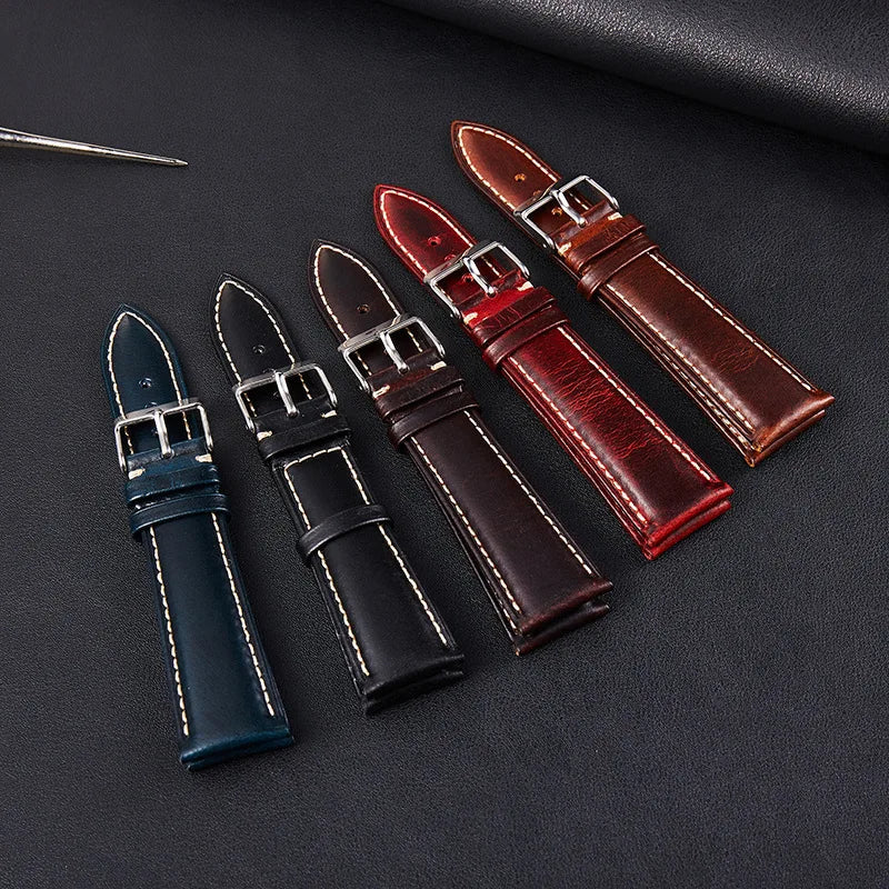 Polar Leather Watch Strap Vintage Oil Wax Cowhide With Pin Buckle, Unisex BandsCo Straps