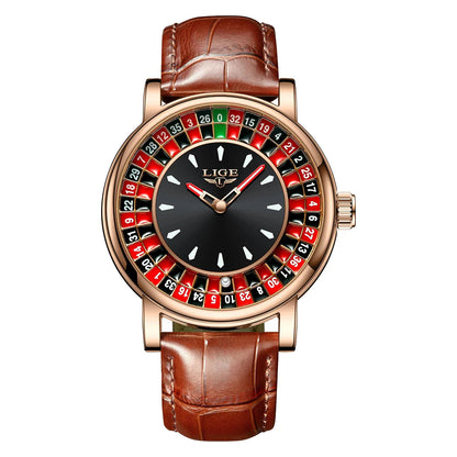 Women's Roulette Dial Brown Leather Watch Waterproof BandsCo Straps