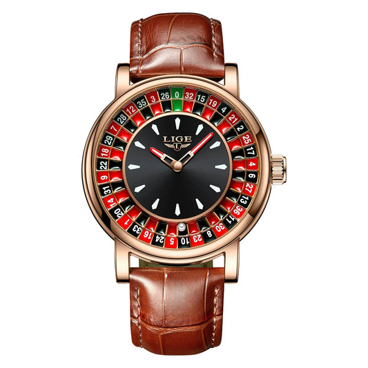 Women's Roulette Dial Brown Leather Watch Waterproof BandsCo Straps