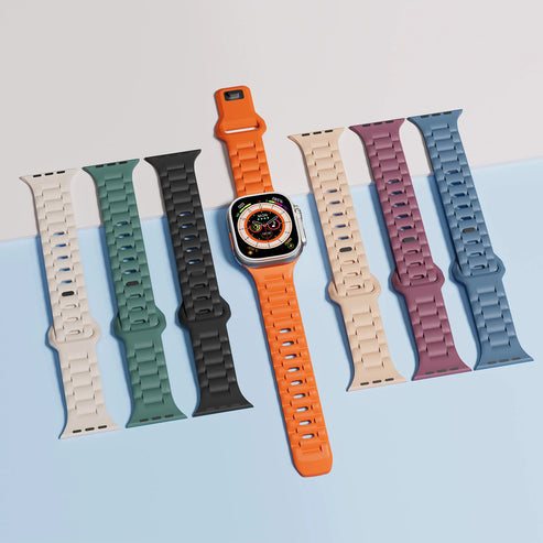 Silicone Watch Strap with Embossed Metal Link Design