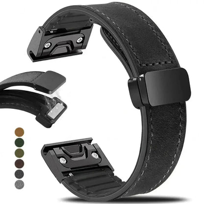 Garmin Soft Leather Band - Magnetic Buckle QuickFit Design BandsCo Straps