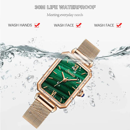 Women's Rectangular Green Dial Mesh Band Quartz Watch BandsCo Straps