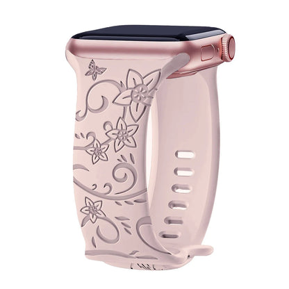 Apple Watch Silicone Strap - Floral Engraved, Soft and Waterproof BandsCo Straps