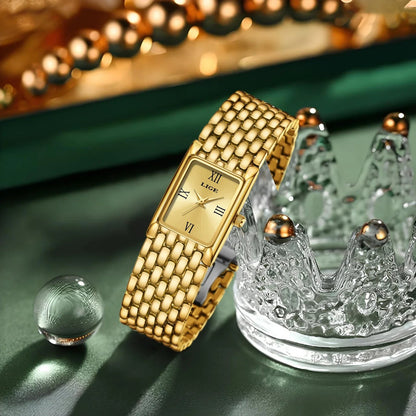 Women's Gold Rectangular Watch Stainless Steel Bracelet BandsCo Straps