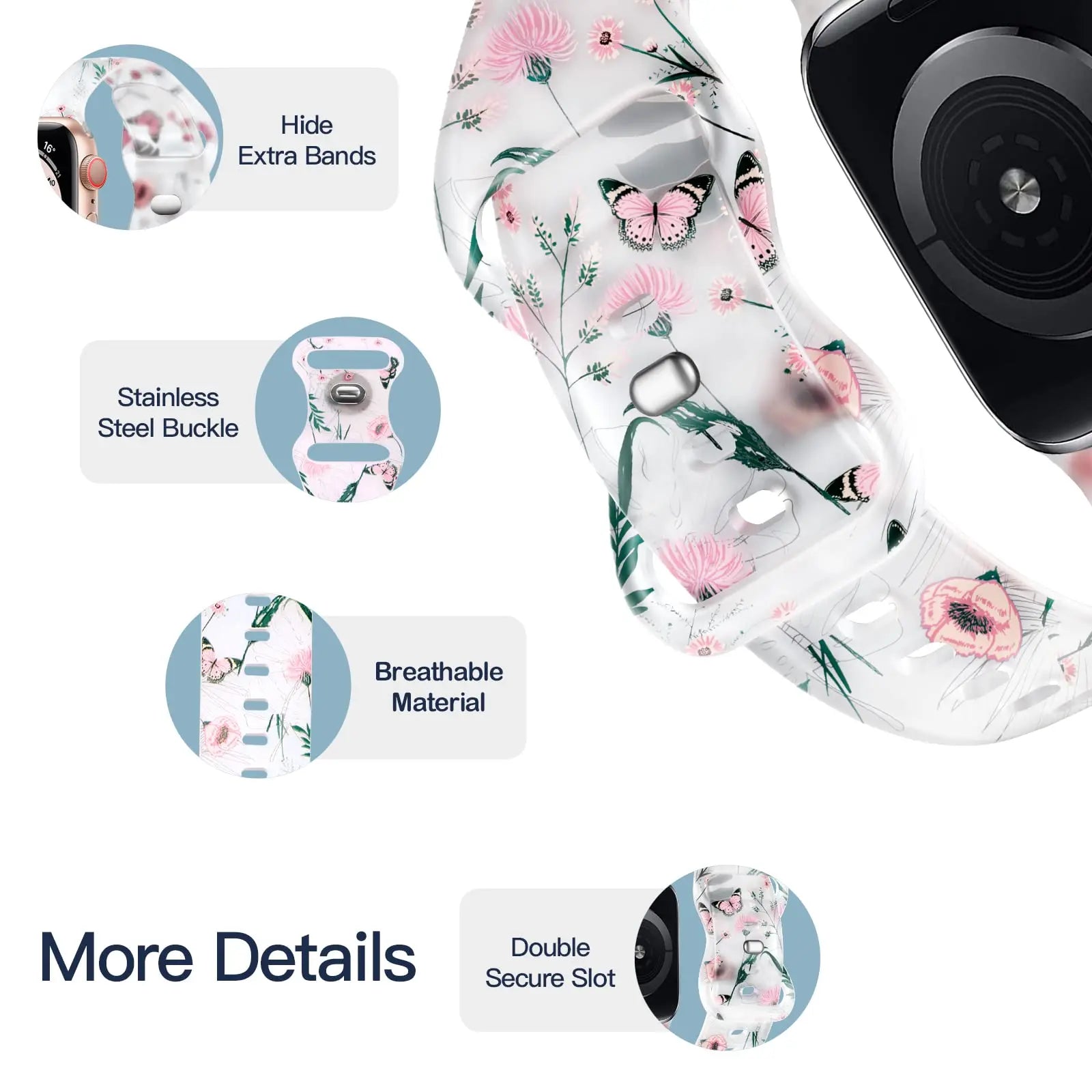 Apple Watch Silicone Strap - Floral Design - Soft and Comfortable BandsCo Straps