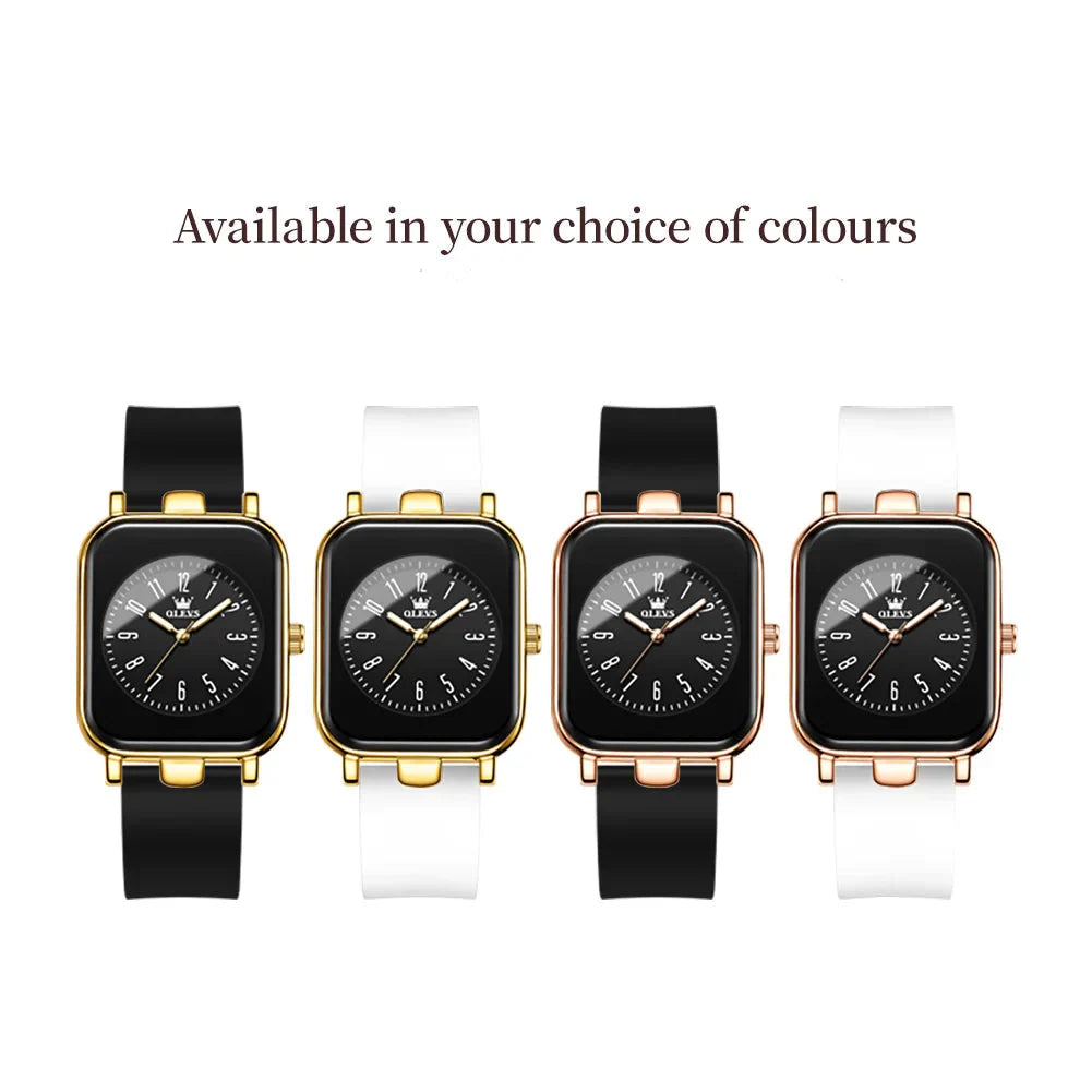 Women's Rectangular Gold Tone Quartz Watch Silicone Strap BandsCo Straps