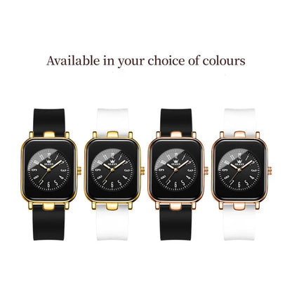 Women's Rectangular Gold Tone Quartz Watch Silicone Strap BandsCo Straps