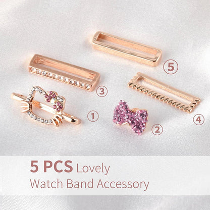 Sparkling Crystal Kitty & Bow Decorative Charms for Apple Watch Band Wristwatchstraps.co
