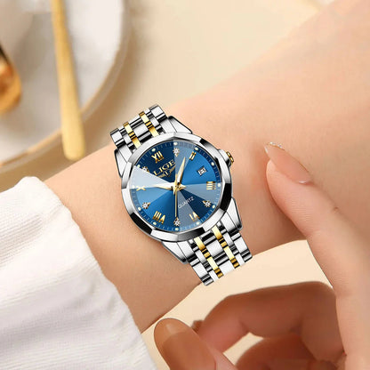 Women's Blue Sunburst Dial Two Tone Stainless Watch BandsCo Straps