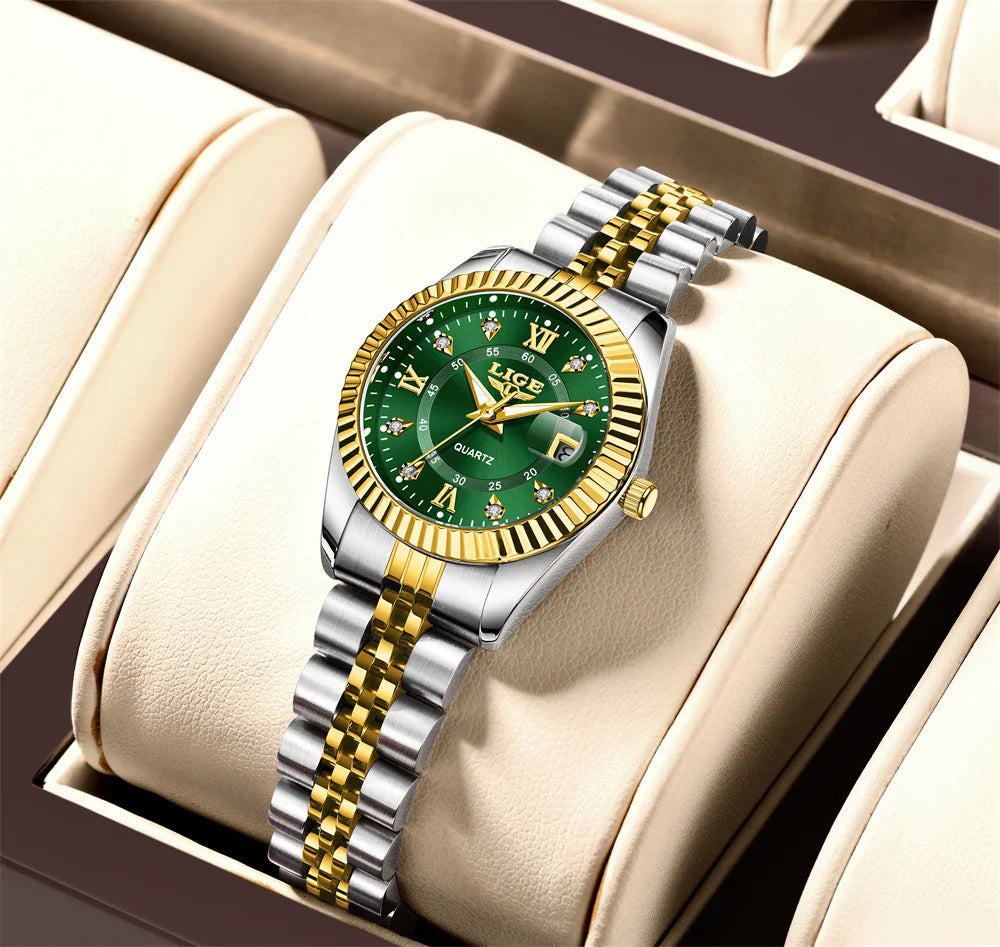 Women's Two Tone Stainless Steel Date Watch Elegant Quartz BandsCo Straps
