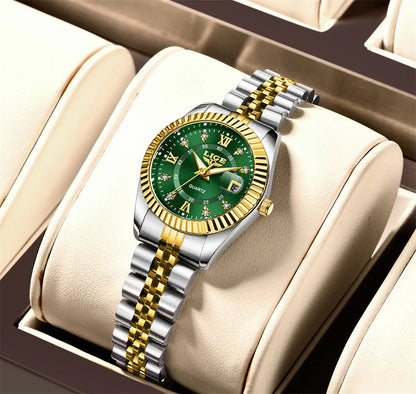 Women's Two Tone Stainless Steel Date Watch Elegant Quartz BandsCo Straps