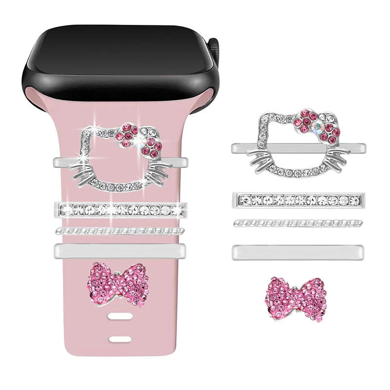 Sparkling Crystal Kitty & Bow Decorative Charms for Apple Watch Band Wristwatchstraps.co
