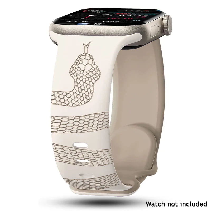 Engraved Snake Silicone Sport Band for Apple Watch - Soft Serpent Design Strap Wristwatchstraps.co